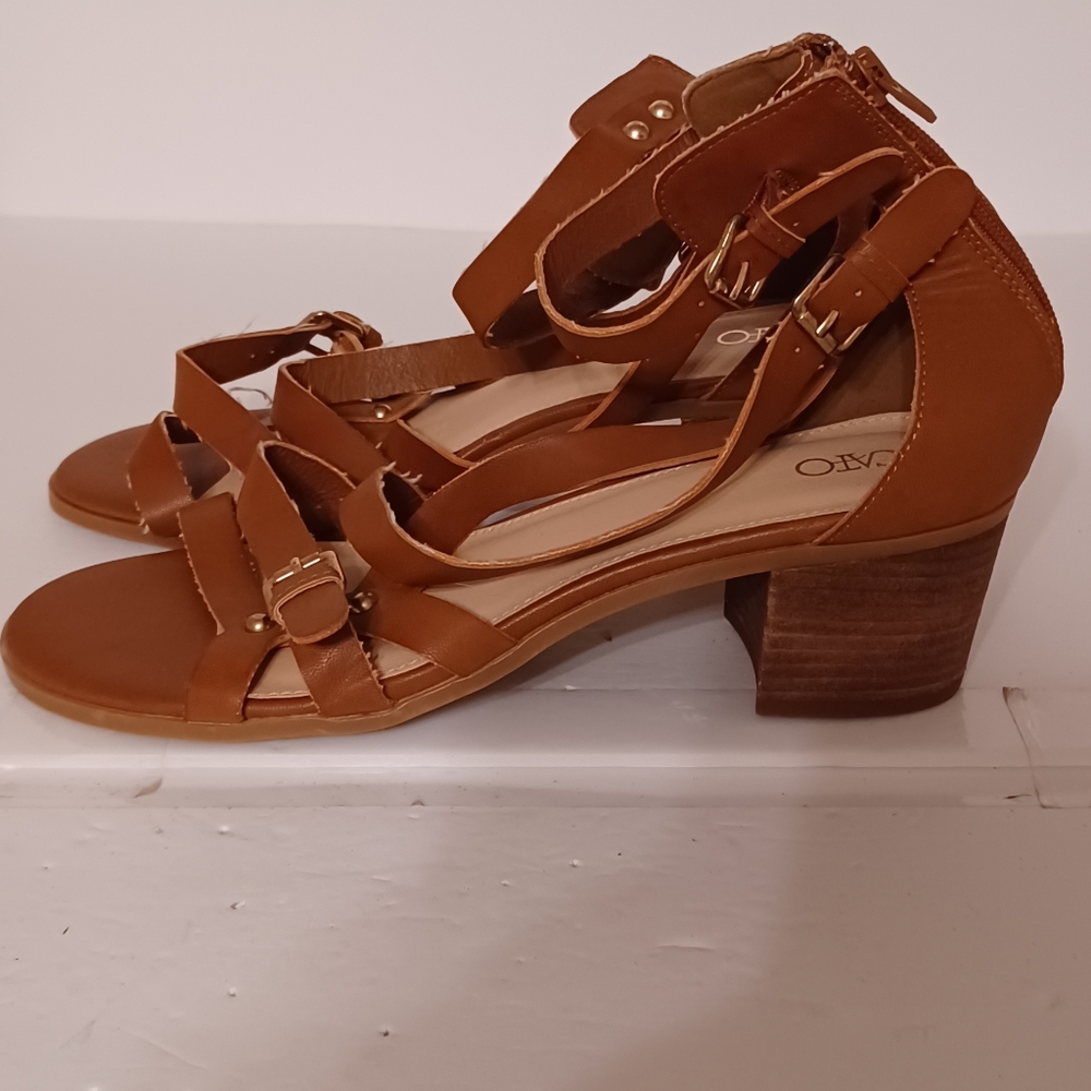 CATO Brown Strappy Wooden Block Heel Sandals Size 11W